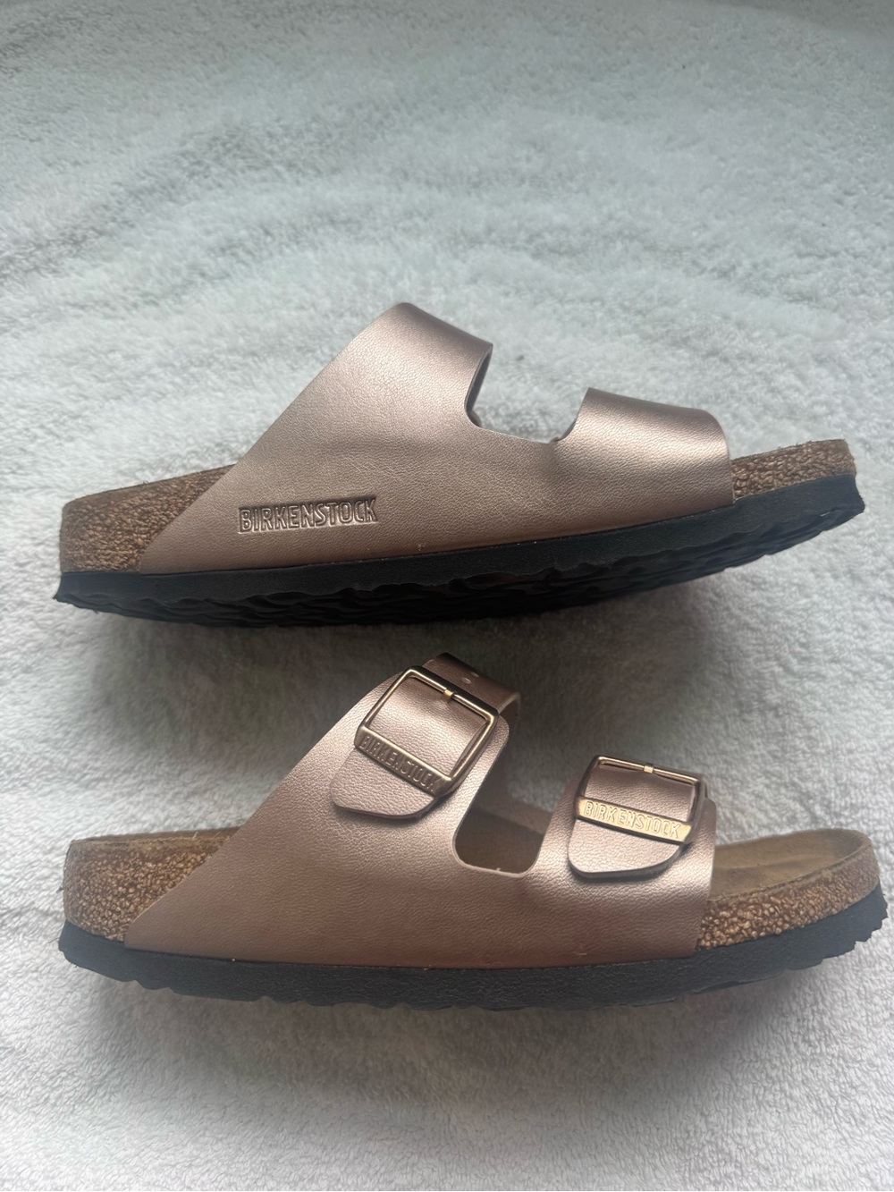 Birkenstock Metallic Rose Gold Double-Buckle Slides Size 36 - Picture 2 of 5